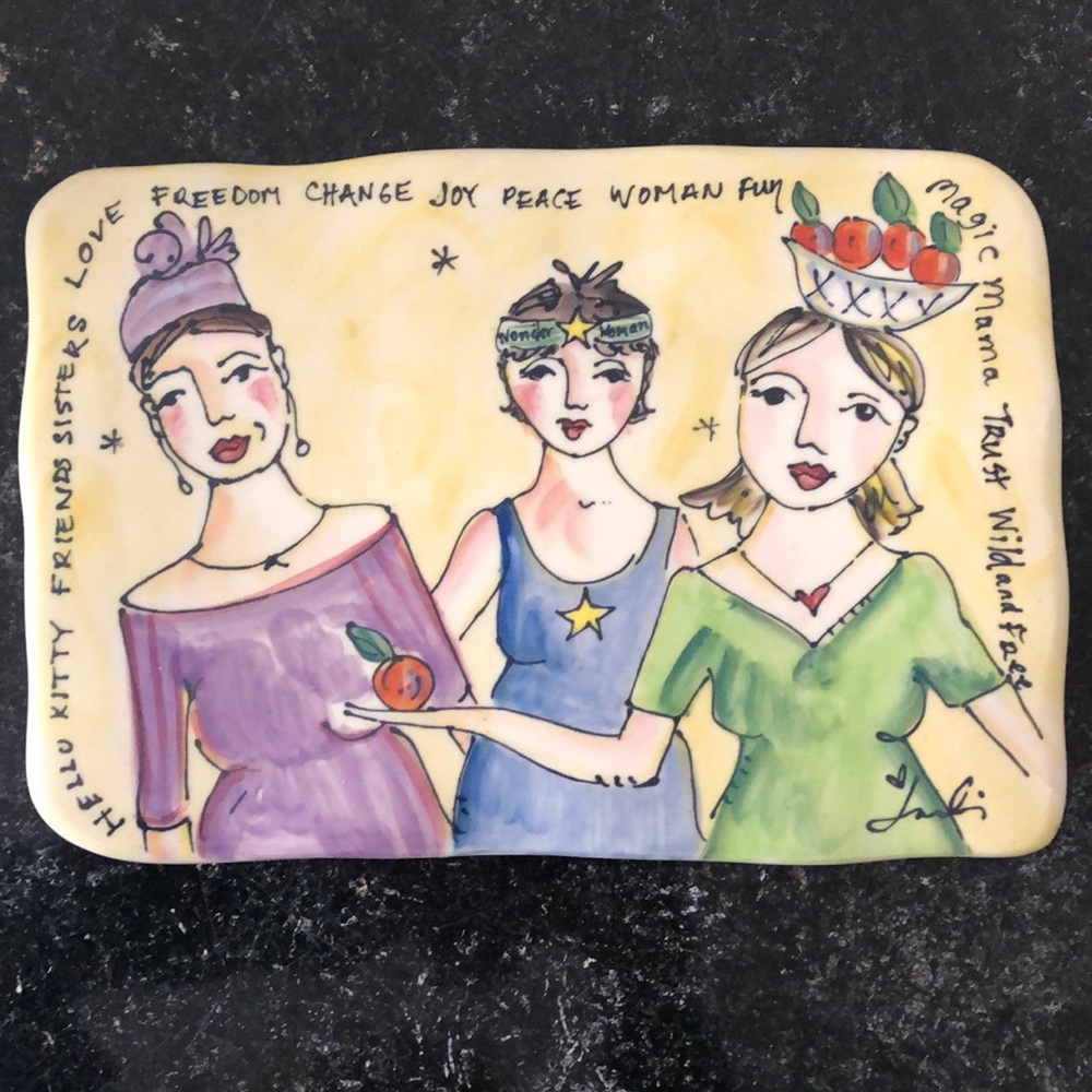 Designer Julia Junkin Cheese plate platter women peace freedom friendship NEW - Picture 6 of 6